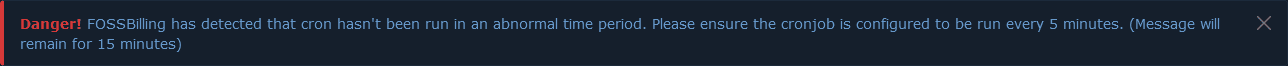 FOSSBilling warning about cron execution